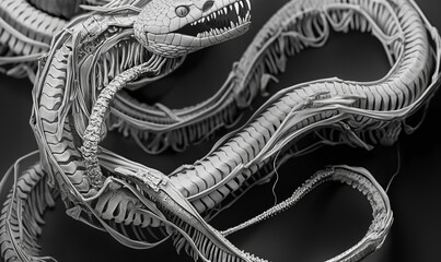 Obraz premium Monochrome Snake Skeleton Illustration in Detailed Close-up