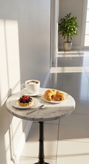 Breakfast pastries and coffee on a table