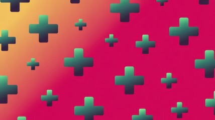 Abstract gradient background featuring repeating teal plus signs in various sizes and depths