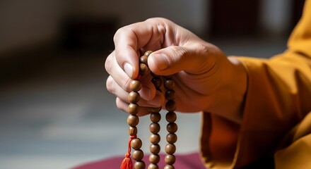 Hand holding prayer beads