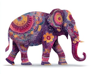 Obraz premium Elephant Mandala. Abstract Indian Elephant in Mehandi Style Art on White Background