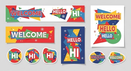 Set of colorful greeting banners and stickers