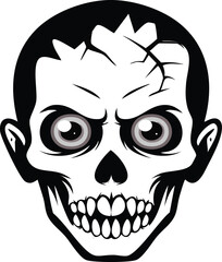 A black and white vector illustration of a cartoon zombie face.