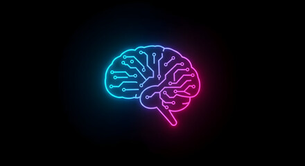 Glowing Brain Circuit Graphic in Neon Colors