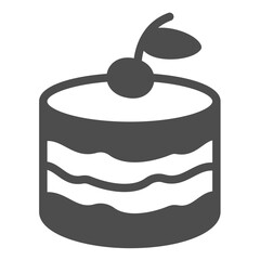 Puff cream cake solid icon, desert sweets concept. Vector graphics. Delicious cake with cherry sign on white background, glyph style icon for mobile or web design.