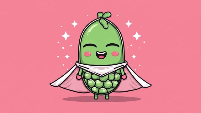 Cute pea superhero illustration