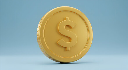 Golden Coin with Dollar Symbol on Blue Background for Financial Concepts