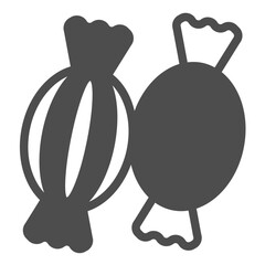 Chocolate and lollipop candy pair solid icon, desert sweets concept. Vector graphics. Two candies sign on white background, glyph style icon for mobile or web design.