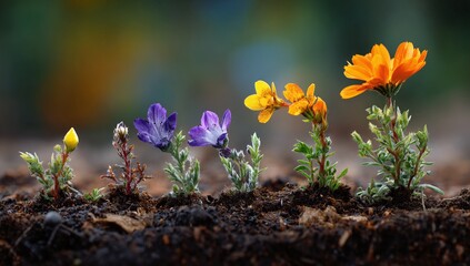 Series depicts the evolving flower growing from bud, through purple bloom, into orange blossom