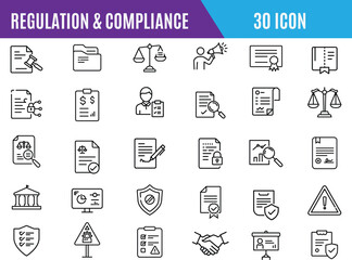 Regulation line editable icon set. conduct, law, guideline, penalty, government,  ethics, compliance, procedure, and more.
