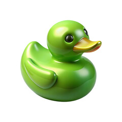 Fototapeta premium A bright green rubber duck toy with a yellow beak isolated on transparent background