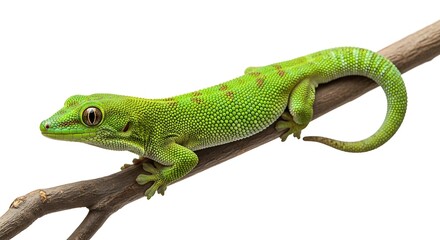 Fototapeta premium Bright Green Gecko in White Background