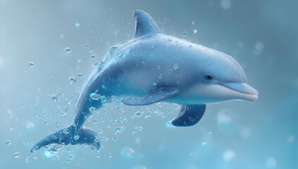 A playful dolphin swims gracefully in crystal-clear blue waters, showcasing its intelligence and beauty. A captivating moment of marine life captured.