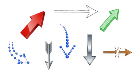 Diverse collection of colorful arrows pointing in various directions