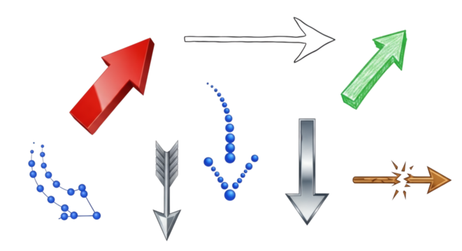 Diverse collection of colorful arrows pointing in various directions