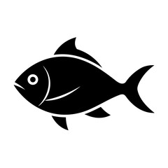 Black silhouette of a fish with fins and tail white background