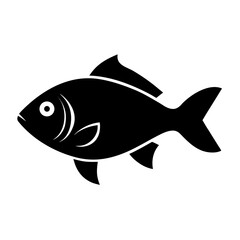 Black silhouette of a round-bodied fish on white background