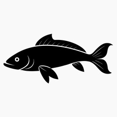 Black silhouette of a simple fish on a white background