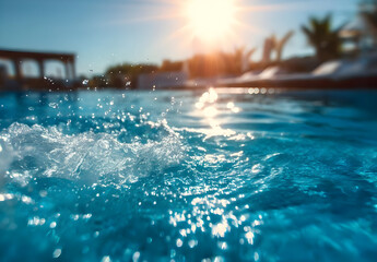 A serene pool scene captures the beauty of sunlight reflecting on water with splashes creating mesmerizing patterns. Perfect for relaxation and summer vibes.