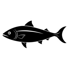 Black silhouette of a tuna fish on a white background