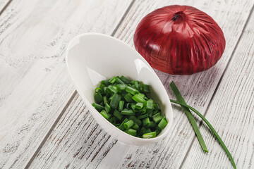 Diced green onion in the bowl