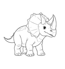 Fototapeta premium Happy triceratops coloring page, vector illustration. AI