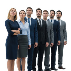 Diverse professional team poses confidently for business photography transparent background