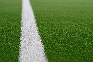 Artificial Turf Field Close-Up with White Line Marking, Ideal for Sports and Recreational Concepts