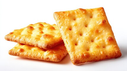 Fototapeta premium Crispy Cheese Crackers on White Background, Perfect for Snacking and Appetizers, Ready to Eat