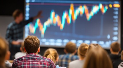 Business Presentation with Audience Focusing on Financial Growth Chart