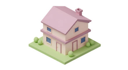 Minimalistic 3D Render of a Purple House with Green Landscaped Yard