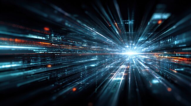 Futuristic Technology Abstract Background with Data Streams, Digital Information, and Quantum Computing Concepts - Powered by Adobe