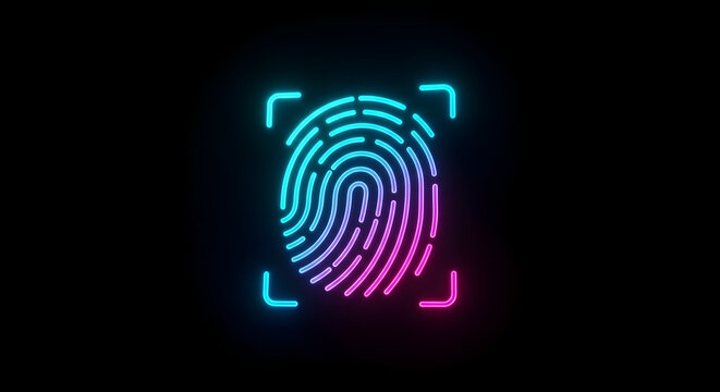 Scanning Fingerprint with Neon Style Security Technology