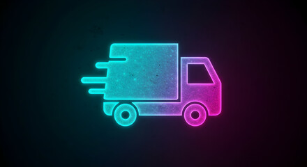 Delivery Truck Icon with Neon Light Effect Depicting Speed