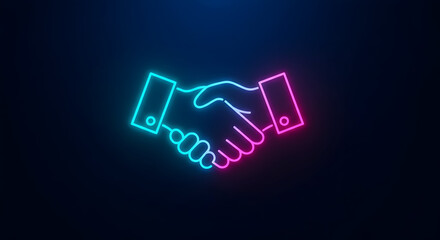 Neon Handshake Glowing Symbol Agreement Partnership Concept