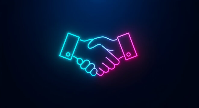 Neon Handshake Glowing Symbol Agreement Partnership Concept