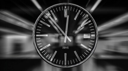 Clock Face Showing Five Minutes To Midnight in Black and White Tones, Deadline Concept
