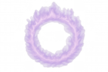 Purple smoke forming a perfect ring shape against a transparent background, ideal for creative projects