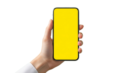 hand holding a yellow mobile screen