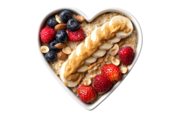 bowl of oatmeal with fresh berries and banana isolated on transparent background