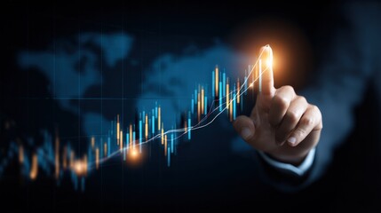 Stock Market Growth Chart Pointing Upwards with a Businessman Hand Displaying Financial Success