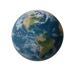 A detailed view of planet Earth showing North and South America surrounded by oceans and clouds