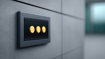 A wall mounted switch with three gold buttons