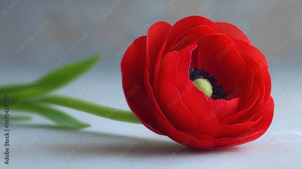 Canvas Prints a red flower with a green stem is the main focus of the image