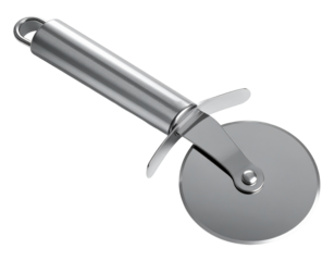 Pizza cutter with a wooden handle isolated on white background.