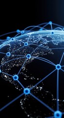 Digital Global Network Map with Connecting Lines and Light Points Abstract Technology
