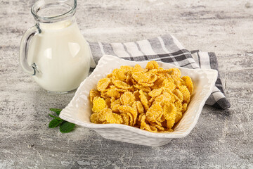 Corn flakes with milk for breakfast
