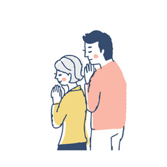 お祈り・合掌している後ろ姿の男女