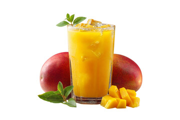 mango juice glass with fresh mango isolated transparent background
