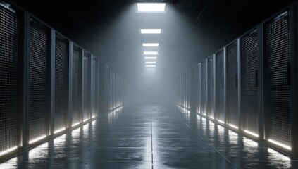 Empty server room hallway